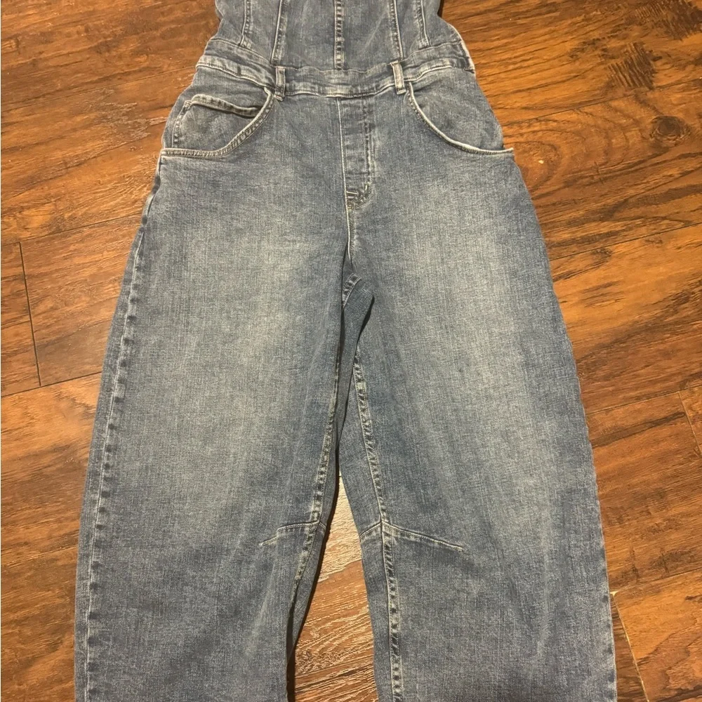 Free People Strapless Blue Denim Jumpsuit - Picture 3 of 4